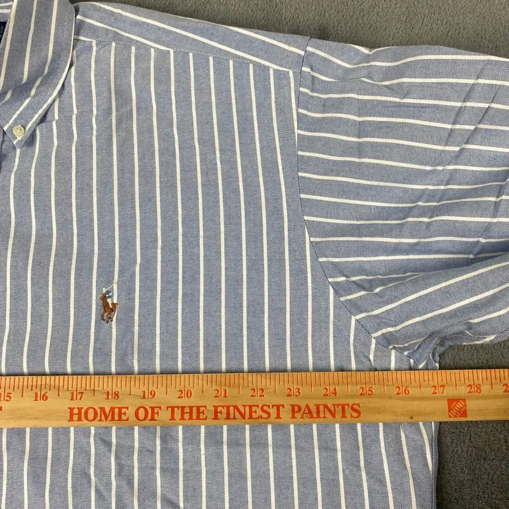 Ralph Lauren Mens L Button Down Blue White Striped Blake Oxford Shirt